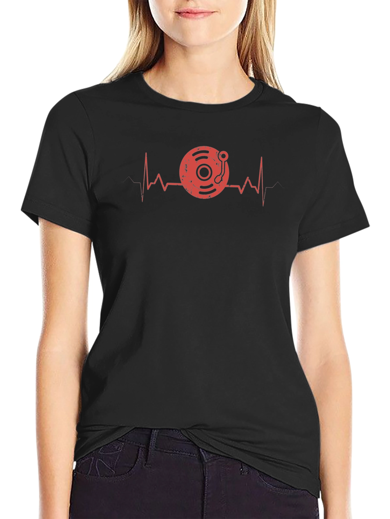 DJ Heartbeat Graphic Tee - Black Cotton Blend