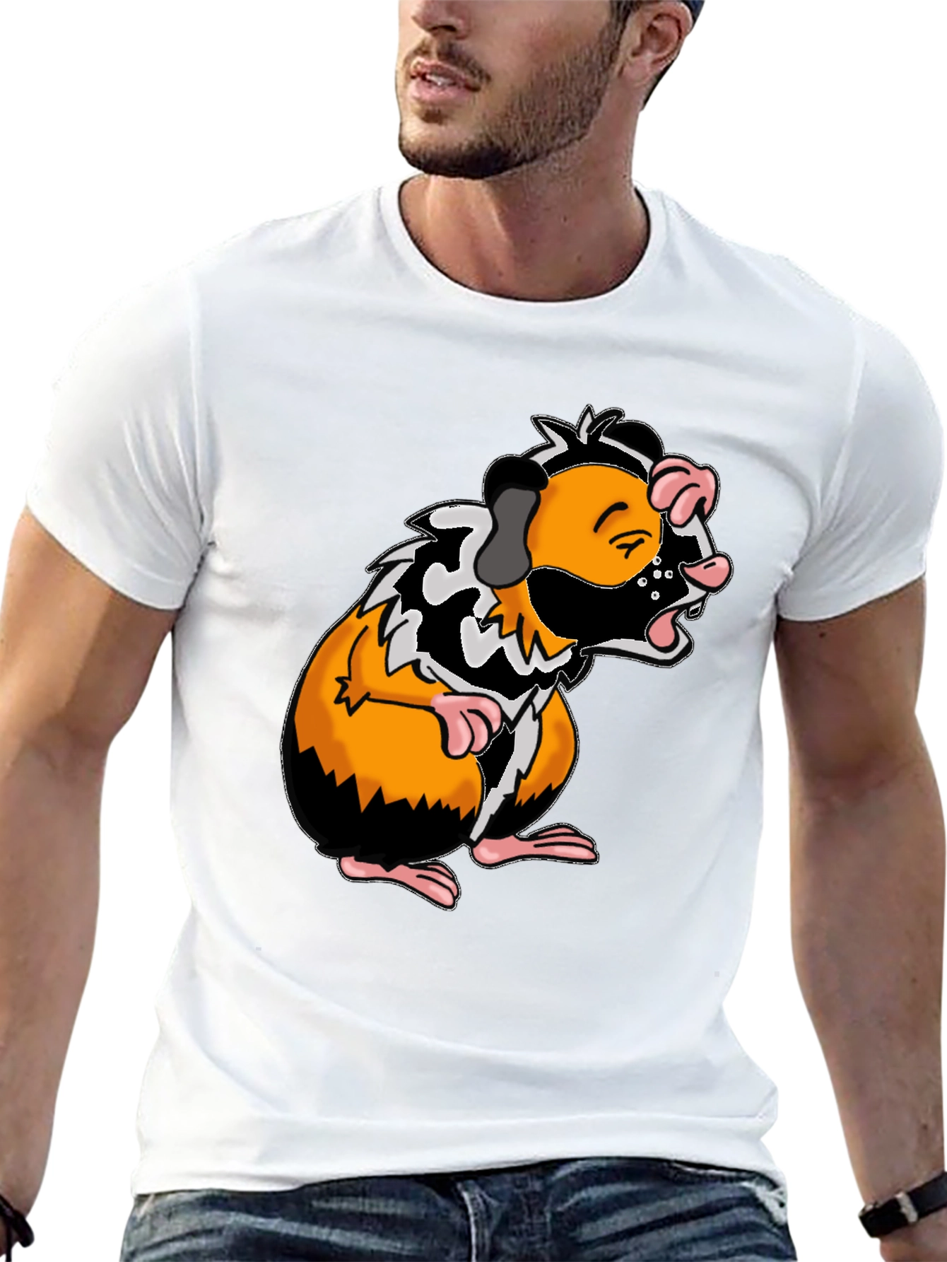 Guinea Pig Cartoon Graphic Tee - Black T-Shirt