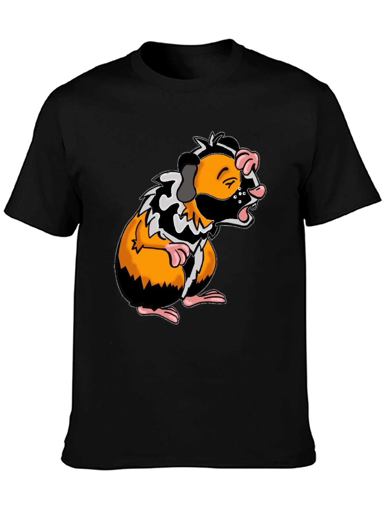 Guinea Pig Cartoon Graphic Tee - Black T-Shirt