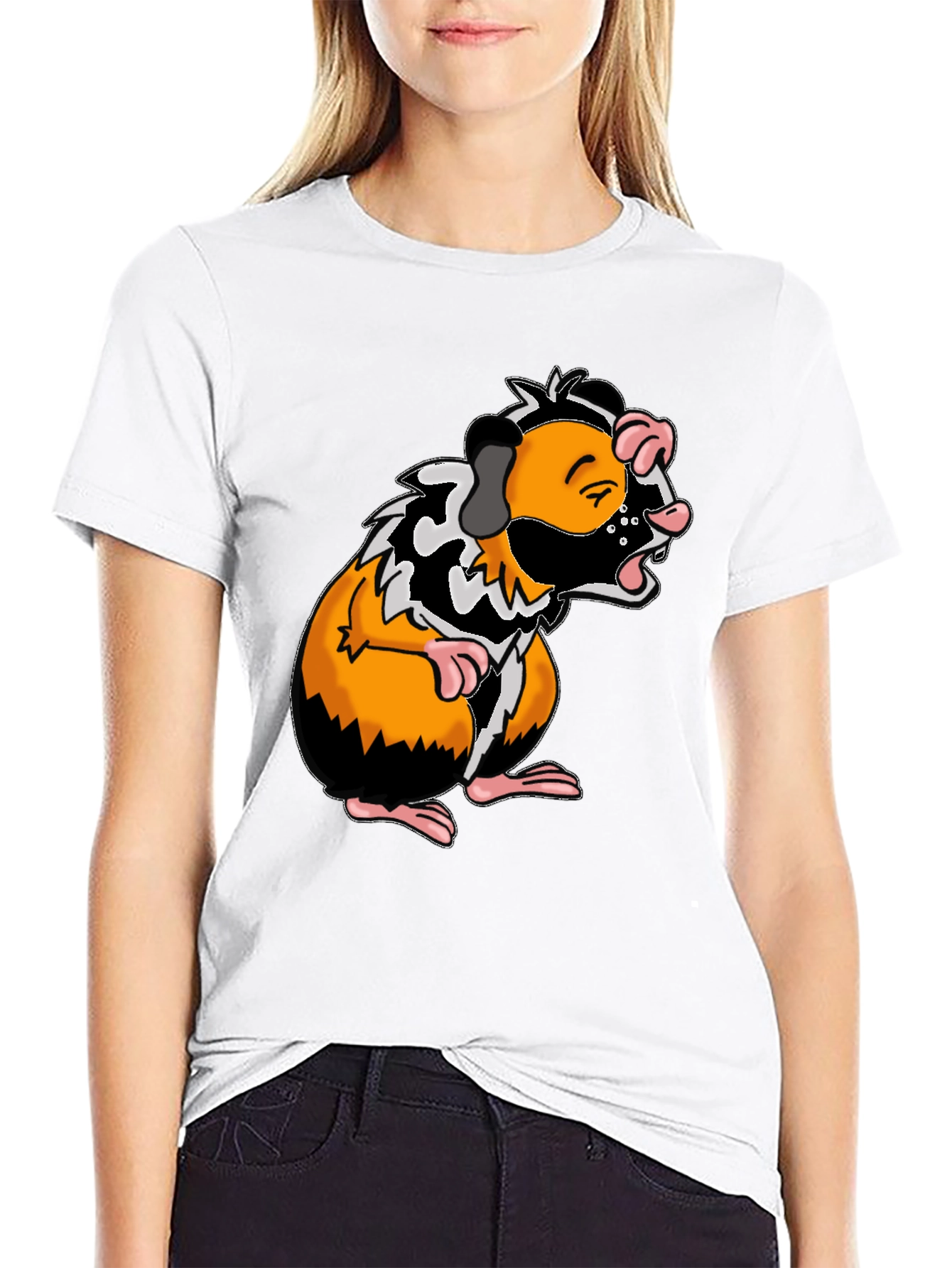 Guinea Pig Cartoon Graphic Tee - Black T-Shirt