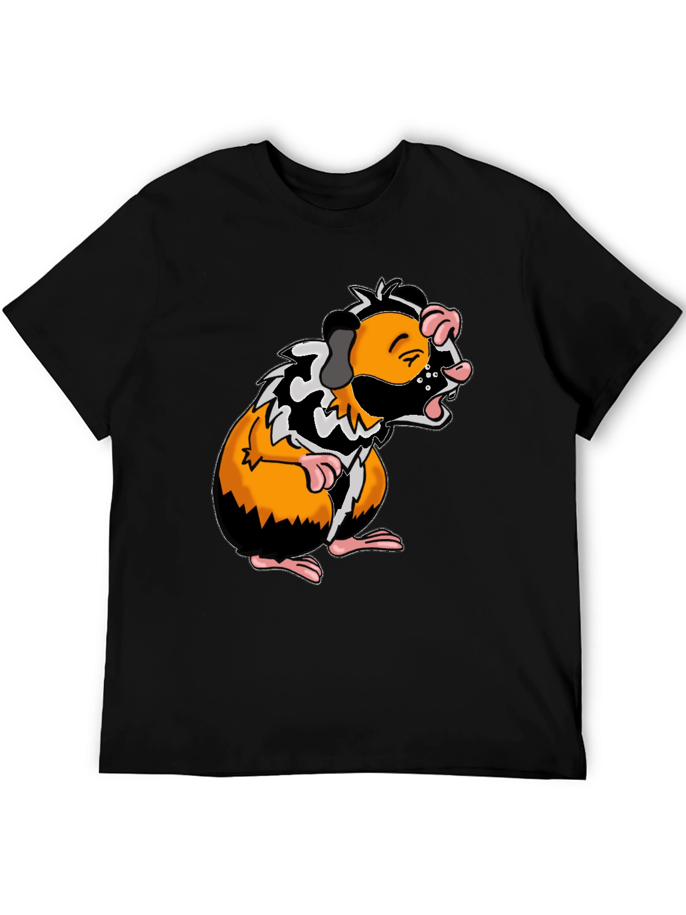 Guinea Pig Cartoon Graphic Tee - Black T-Shirt