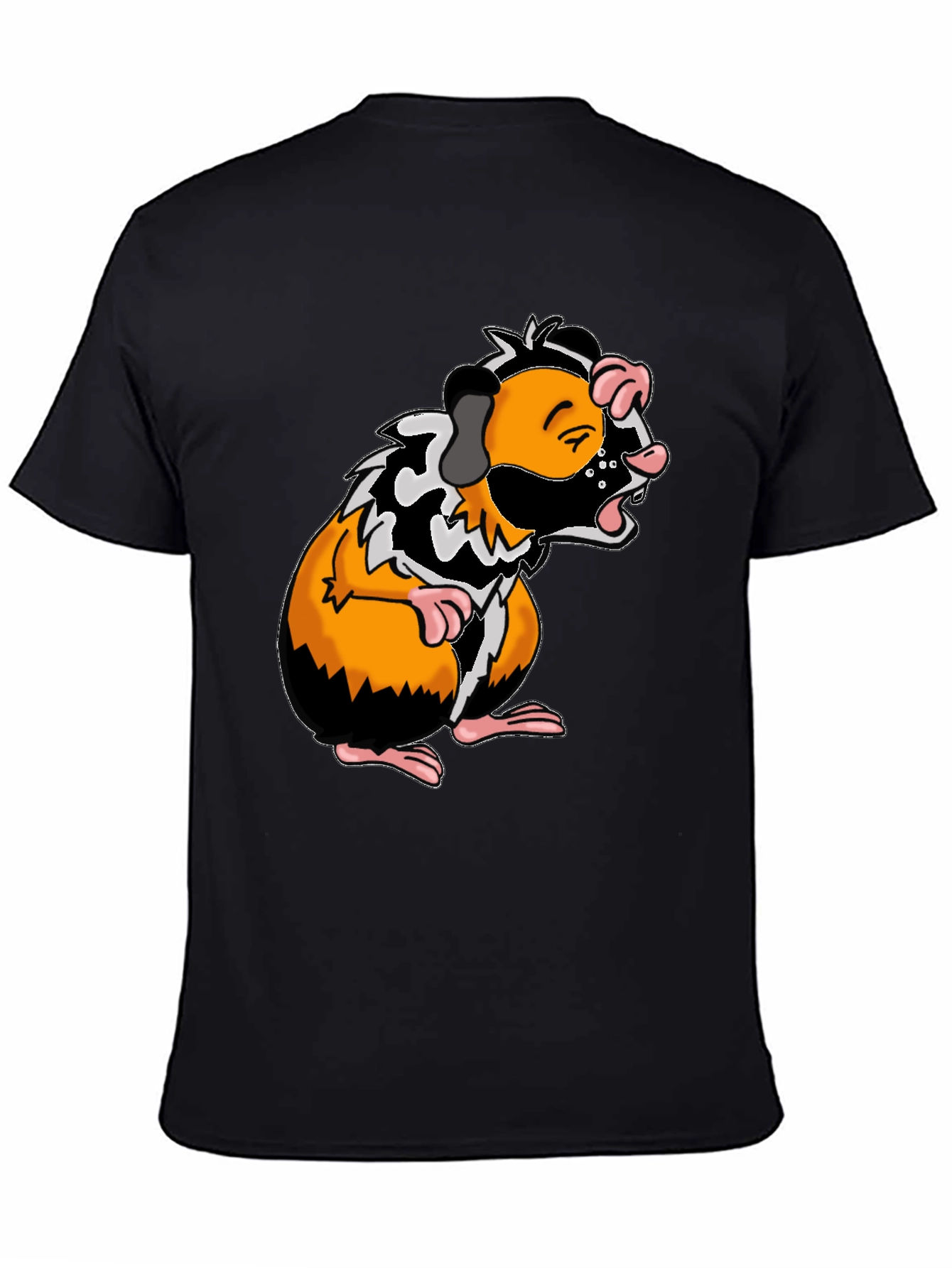 Guinea Pig Cartoon Graphic Tee - Black T-Shirt