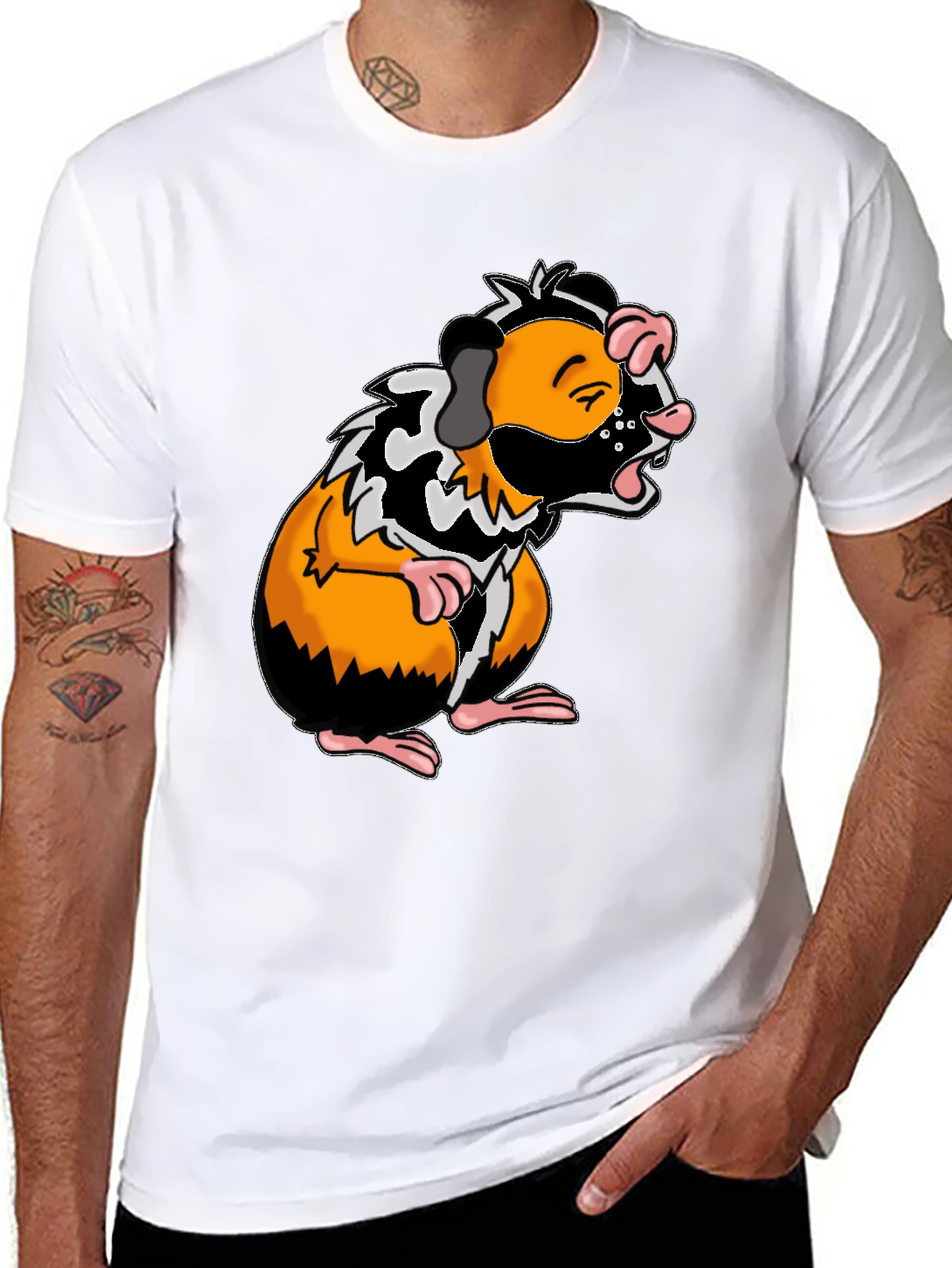 Guinea Pig Cartoon Graphic Tee - Black T-Shirt